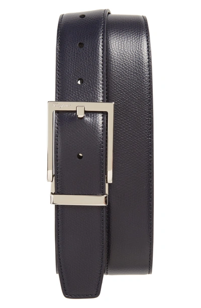 Shop Ferragamo Reversible Leather Belt In Navy/ Black