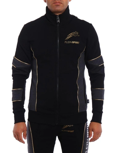 Shop Philipp Plein Gold Cotton Sweat Jacket In Black