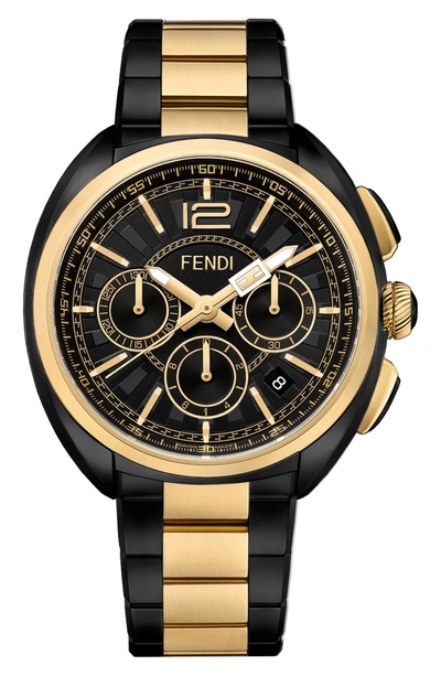 Shop Fendi Momento Chronograph Bracelet Watch, 46mm In Black/ Gold