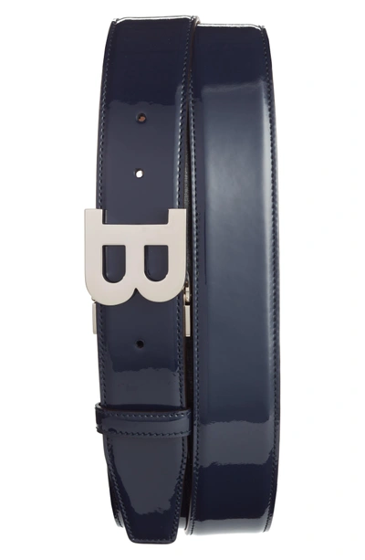 Shop Bally B Buckle Patent Leather Belt In Ink