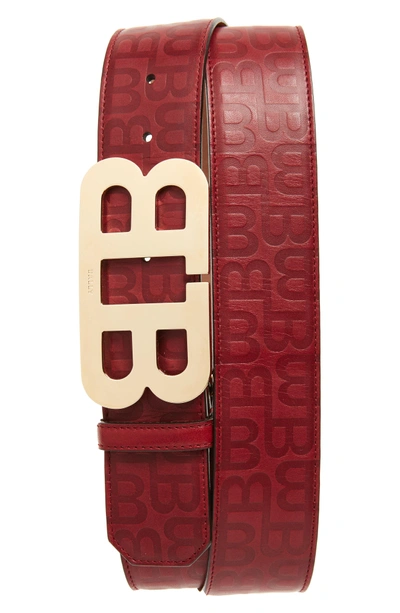 Shop Bally Stamped Logo Leather Belt In Dark Red