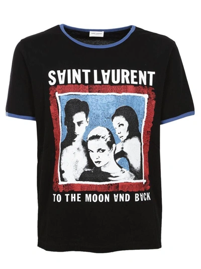 Shop Saint Laurent Rock Print Boyfriend T-shirt In Nero Multicolor