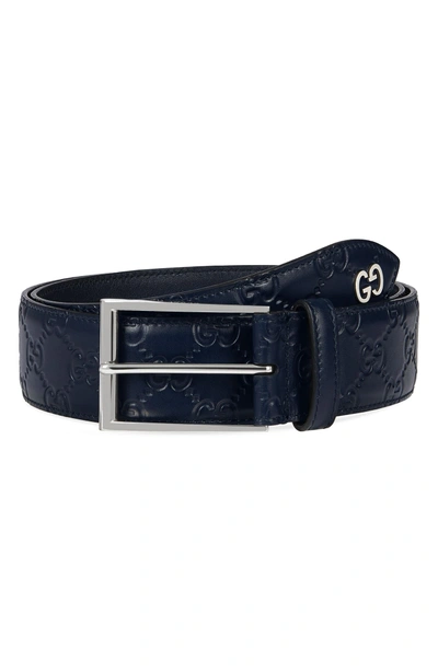 Shop Gucci Leather Belt In Blue
