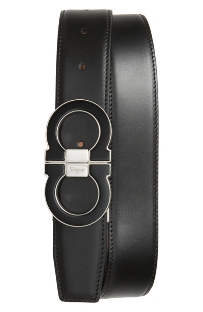 Shop Ferragamo Double Gancio Leather Belt In Black