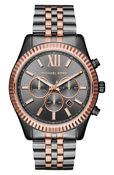 Shop Michael Kors 'lexington' Chronograph Bracelet Watch, 44mm In Gunmetal/ Rose Gold