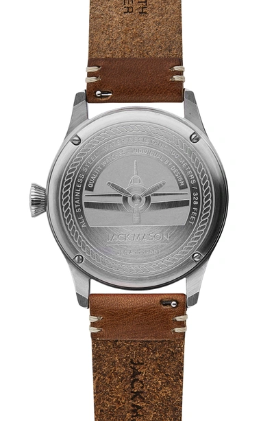 Shop Jack Mason Aviation Ii Leather Strap Watch, 42mm In Navy/ Brown