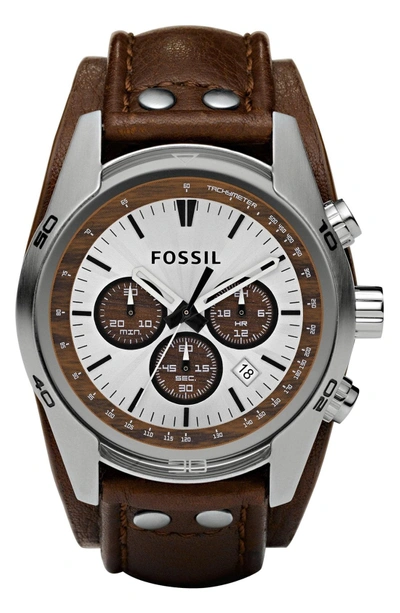 Shop Fossil Chronograph Cuff Watch, 44mm In Brown