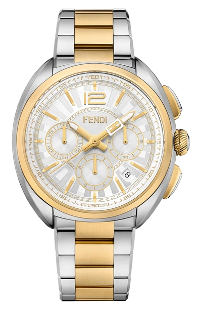 Shop Fendi Momento Chronograph Bracelet Watch, 46mm In Silver/ White/ Gold