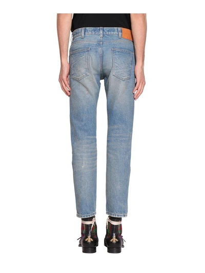 Shop Gucci Cotton Denim Ebroidered Jeans In Blu