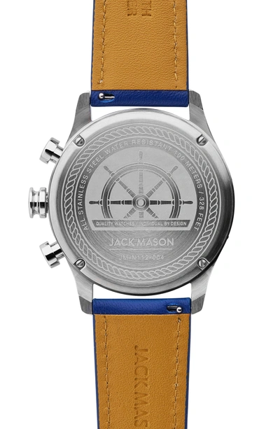 Shop Jack Mason Nautical Chronograph Leather Strap Watch, 42mm In White/ Cobalt Blue