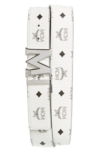 Shop Mcm Cobalt Leather Belt In White/ Cognac