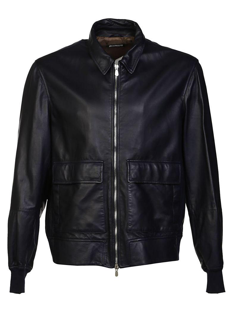 Brunello Cucinelli Ribbed Trim Leather Jacket | ModeSens
