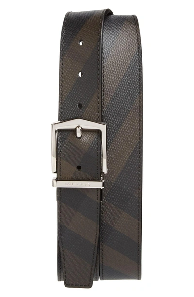 Shop Burberry 'joel' Check Pattern Belt In Black