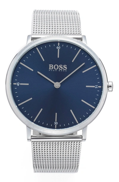 Shop Hugo Boss Horizon Mesh Strap Watch, 40mm In Navy/ Stainless Steel