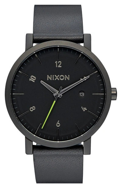 Shop Nixon 'rollo' Leather Strap Watch, 42mm In Black