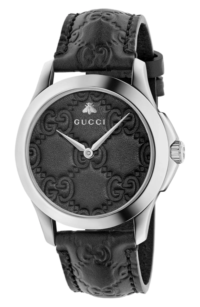 Shop Gucci G-timeless Leather Strap Watch, 38mm In Black