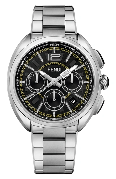 Shop Fendi Momento Chronograph Bracelet Watch, 46mm In Silver/ Black/ Silver