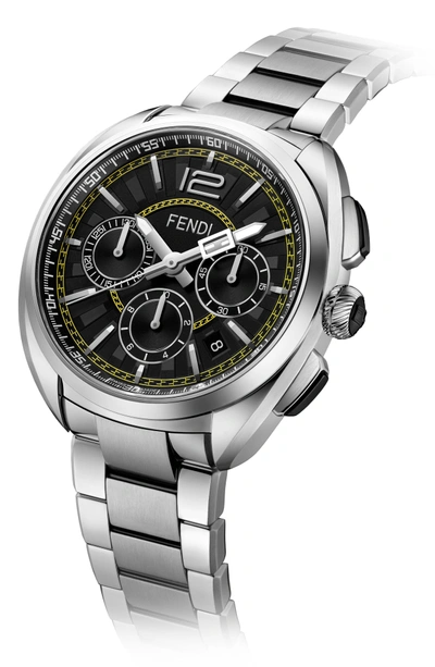 Shop Fendi Momento Chronograph Bracelet Watch, 46mm In Silver/ Black/ Silver