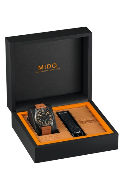 Shop Mido Multifort Escape Leather Strap Watch, 44mm In Brown/ Black/ Silver