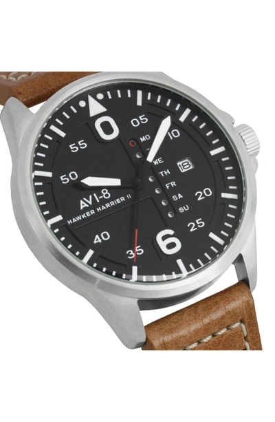 Shop Avi-8 'hawker Harrier Ii' Leather Strap Watch, 45mm In Black/ Tan