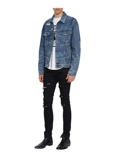 Shop Balmain Distressed Denim Cotton Jacket In Blu