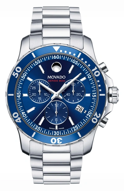 Shop Movado 'series 800' Chronograph Bracelet Watch, 42mm In Silver/ Blue/ Silver