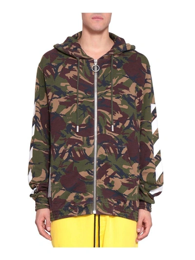 Shop Off-white Diagonal Camouflage Cotton Hoodie In Verde