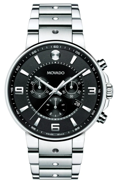 Shop Movado 's.e. Pilot' Chronograph Bracelet Watch, 42mm In Silver/ Black