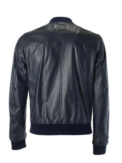 Shop Dolce & Gabbana Zip-up Bomber In Blu Scurissimo