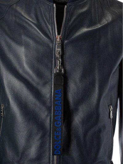 Shop Dolce & Gabbana Zip-up Bomber In Blu Scurissimo
