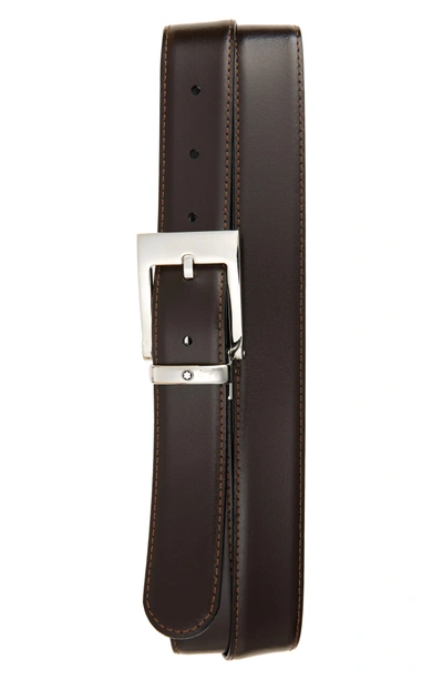 Shop Montblanc Square Buckle Reversible Leather Belt In Black/ Brown