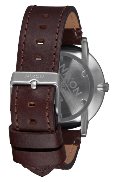 Shop Nixon Porter Round Leather Strap Watch, 40mm In Brown/ Navy/ Silver