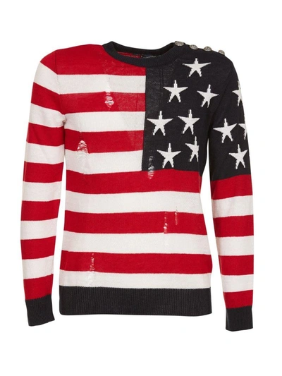 Shop Balmain Usa Flag Jumper In Blu-bianco-rosso