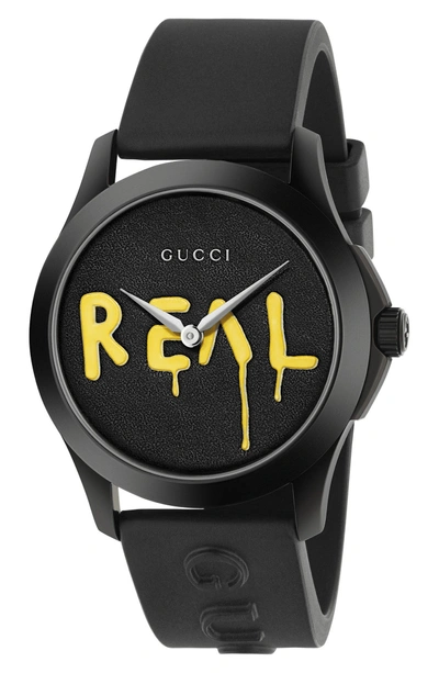 Shop Gucci Real Rubber Strap Watch, 38mm In Black