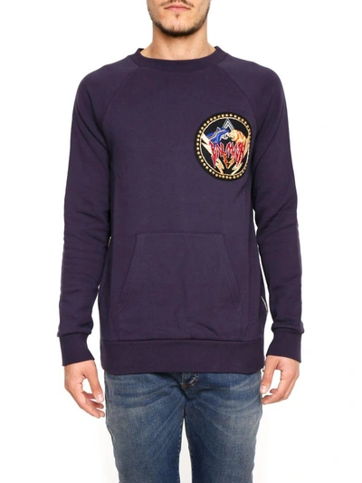 Shop Balmain Sweatshirt With Patch In Purple|blu