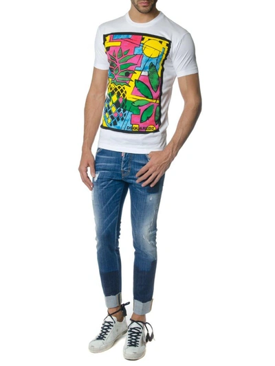 Shop Dsquared2 White Cotton T-shirt With Color Block Prints