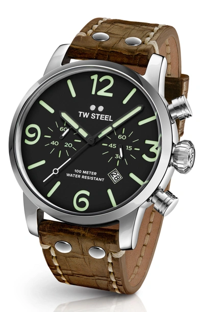 Shop Tw Steel Maverick Chronograph Leather Strap Watch, 48mm In Cognac/ Black/ Silver