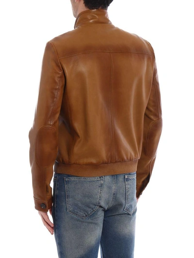 Shop Prada Zip-up Leather Jacket In Acero