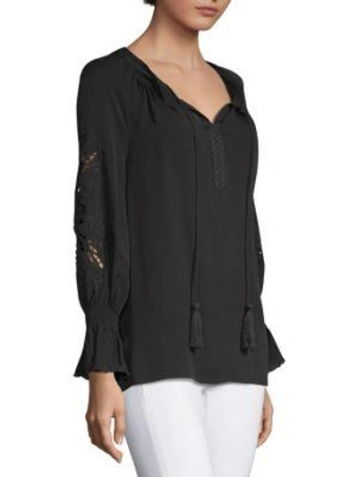 Shop Kobi Halperin Embroidered Silk Blouse In Black