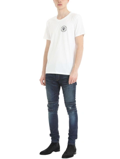 Shop Balmain White Cotton Tshirt With Rounded Logo
