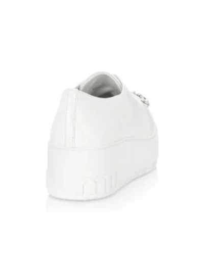 Shop Miu Miu Jewelled Cap-toe Leather Platform Trainers In Bianco