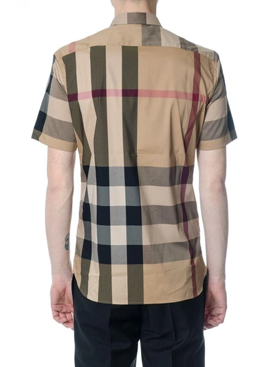 Shop Burberry Camel Cotton Shirt With Check Print