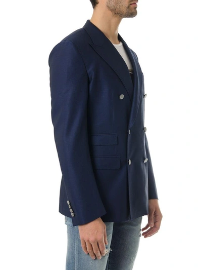 Shop Dolce & Gabbana Navy Blu Wool Twofold Jacket