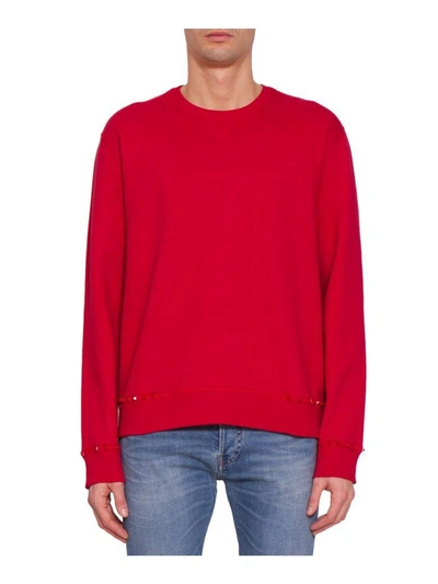 Shop Valentino Rockstud Untitled Cotton Sweatshirt In Rosso