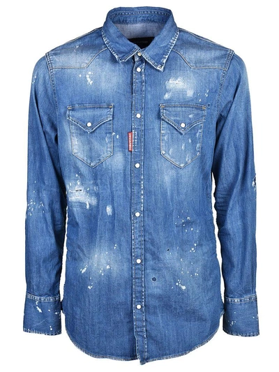 Shop Dsquared2 Distressed Denim Shirt In Azzurro Chiaro
