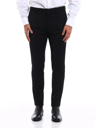 Shop Dsquared2 Wool Slim Trousers In Black
