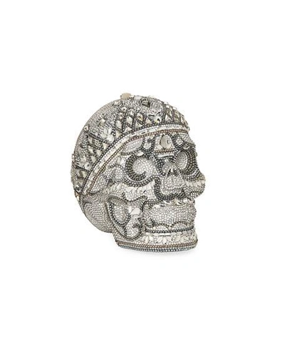 Shop Judith Leiber Katerina Crystal Skull Clutch Bag In Silver