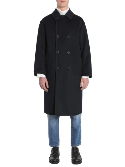 Shop Mackintosh Double-breasted Coat In Blu