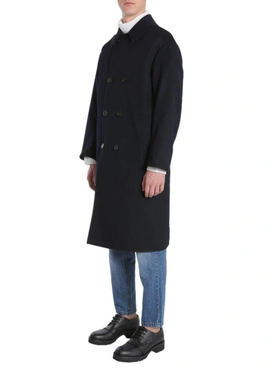 Shop Mackintosh Double-breasted Coat In Blu