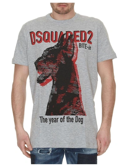 Shop Dsquared2 Dog Print T-shirt In Grey Melange